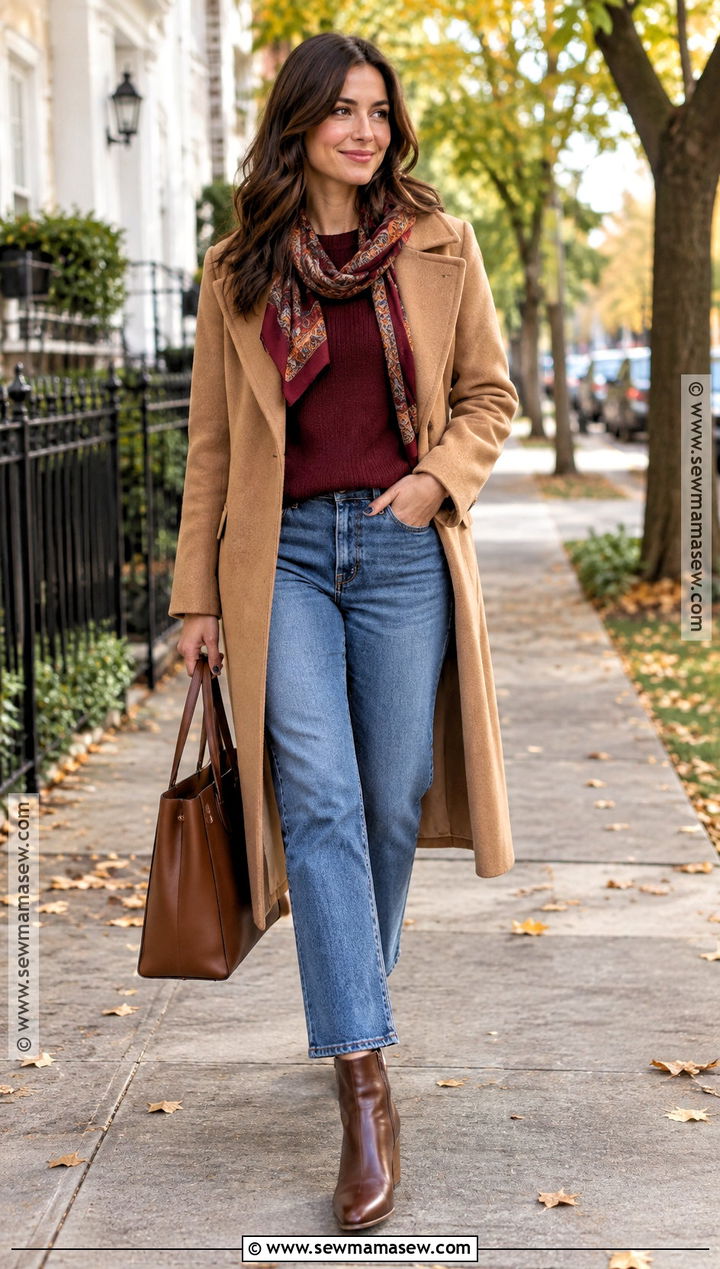 Wool Coat Fall Outfit With Sweater And Jeans - 20 chic outfits fall