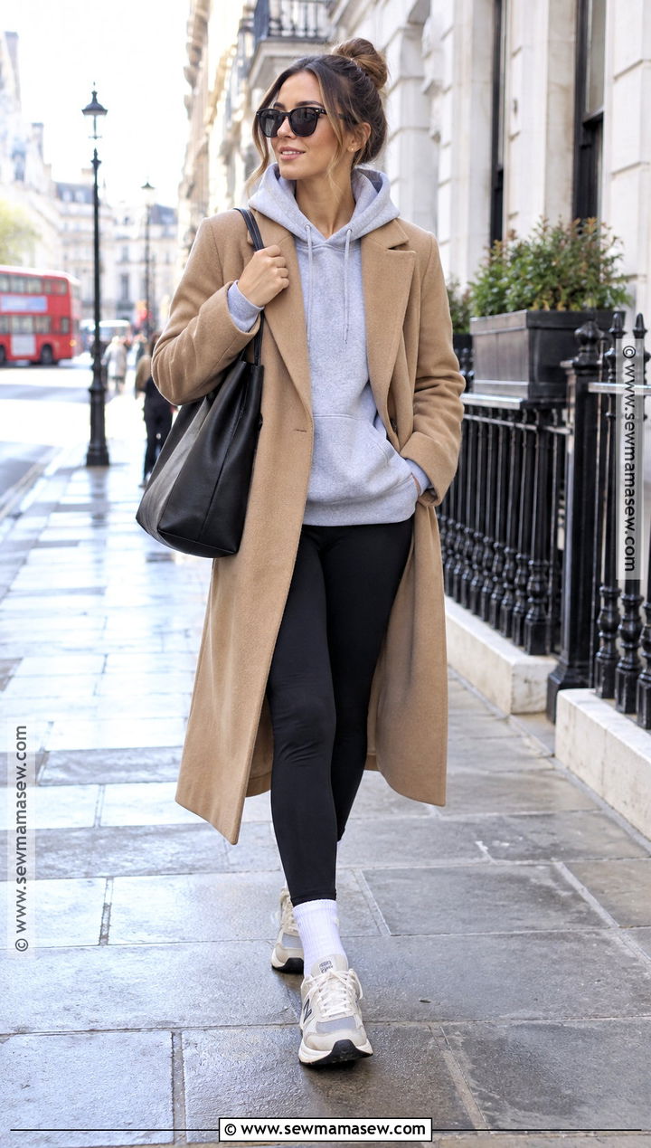 Wool Coat Hoodie and Leggings UK Autumn Outfit - 20 uk autumn outfits