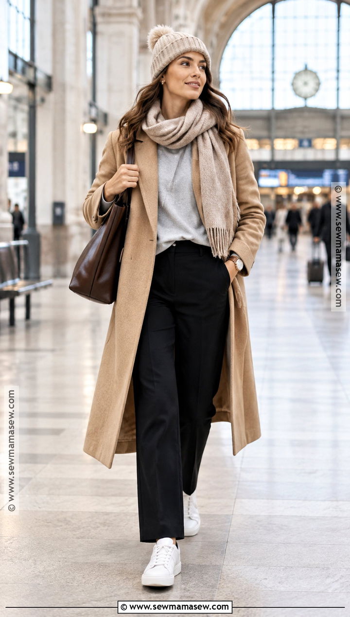 Wool Coat Sweatshirt and Sneakers Fall Outfit - 15 fall outfits with accessories