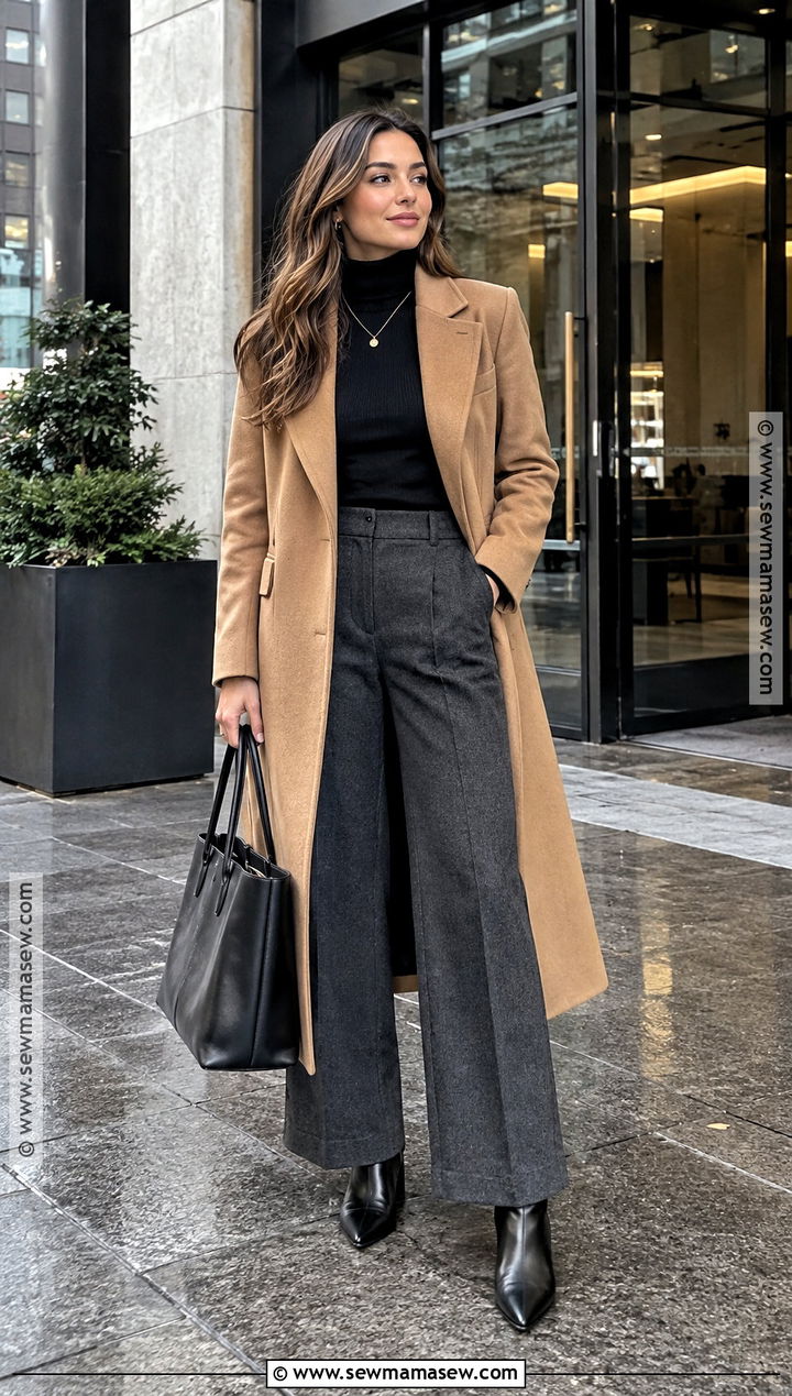 Wool Coat Turtleneck And Wide Leg Pants Seattle Fall Outfit - 20 Fall Seattle Outfits