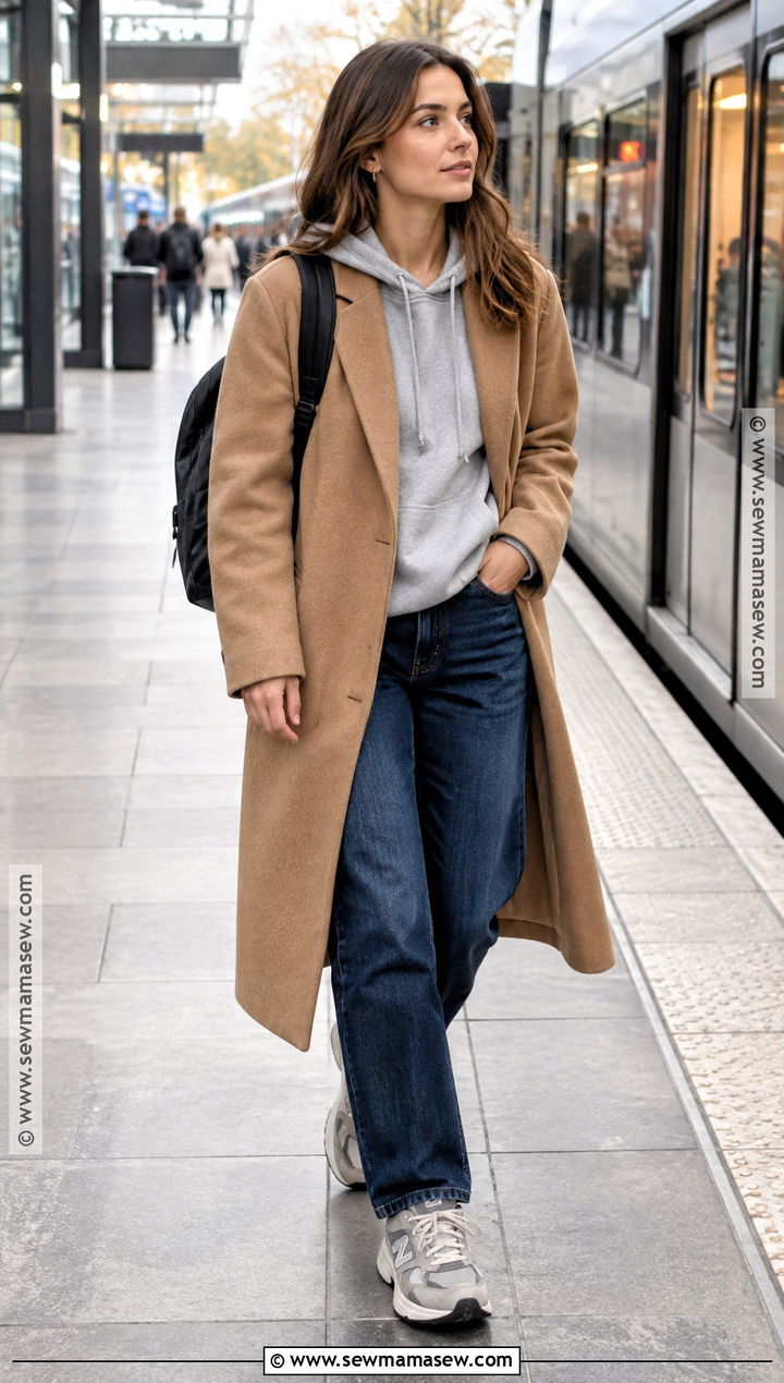 Wool Coat With Hoodie And Chunky Sneakers - 15 fall fashion with sneakers