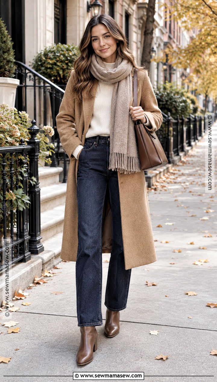 Wool Coat With Straight Leg Jeans Outfit - 20 fall to winter outfits