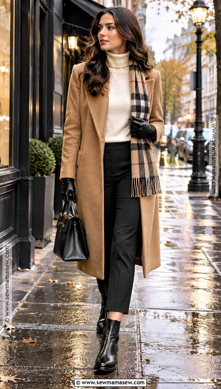 Wool Coat With Turtleneck And Chelsea Rain Boots - 15 Autumn Outfit With Rain Boots