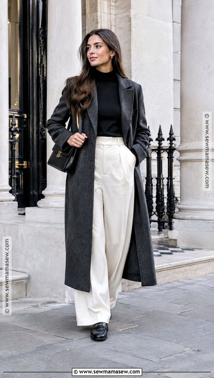 Wool Coat With Turtleneck And Wide Leg Trousers - 20 November London Outfit Ideas
