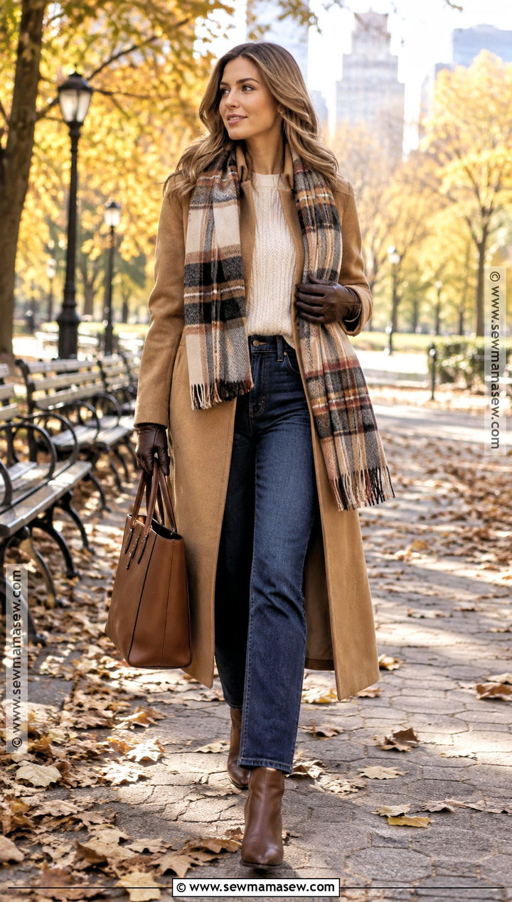Wool Coat and Blanket Scarf Autumn Outfit - 25 Autumn Aesthetic Cozy Outfit Ideas