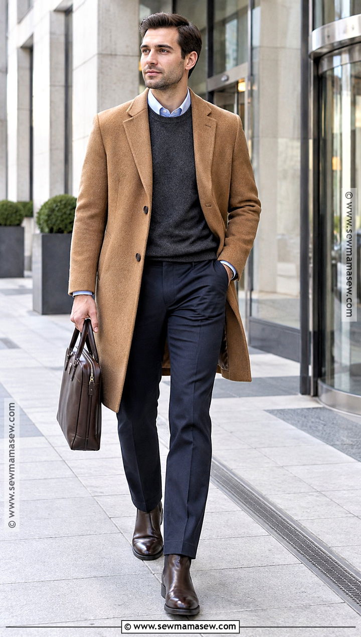 Wool Coat and Chelsea Boots Business Casual Outfit - 20 fall business casual outfits for men