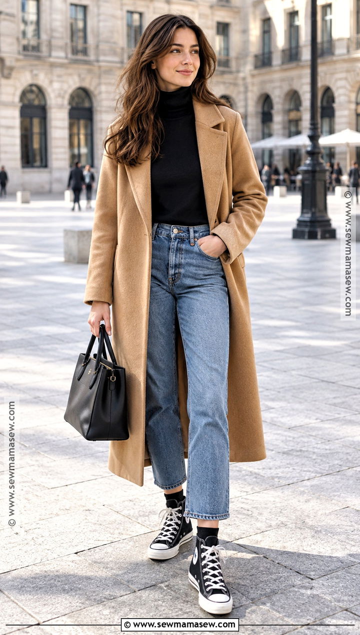 Wool Coat and Cropped Jeans Converse Outfit - 20 converse fall outfits