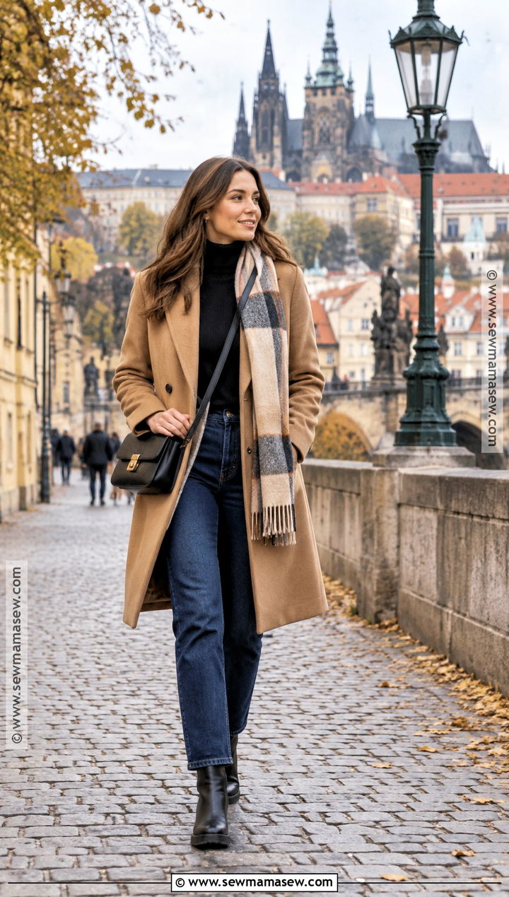 Wool Coat and Straight Leg Jeans Fall Europe Outfit - 20 Fall Europe Trip Outfits