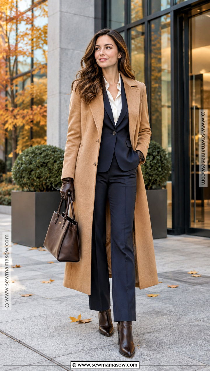 Wool Coat and Trouser Suit Fall Work Outfit - 25 professional fall outfits for women