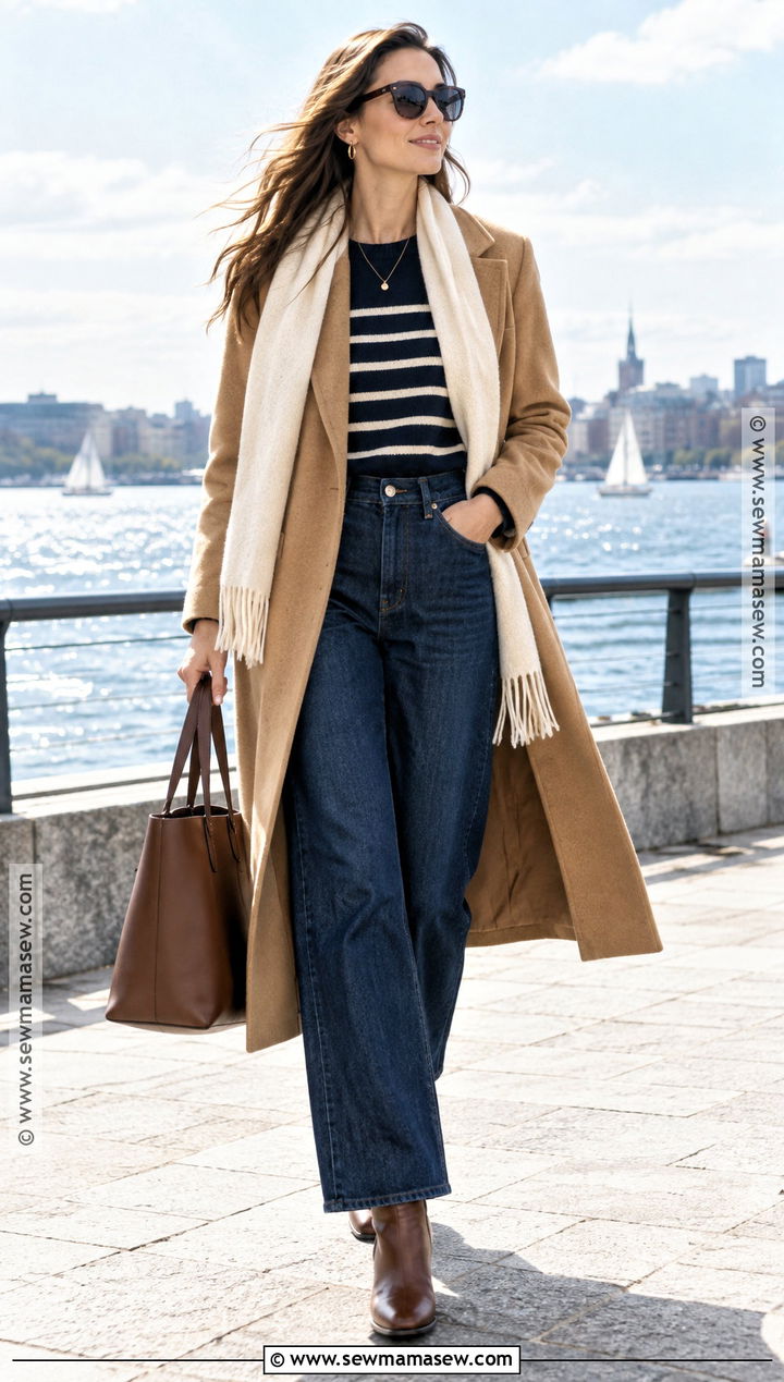 Wool Coat and Wide Leg Jeans Coastal Fall Outfit - 25 Coastal Fall Outfits