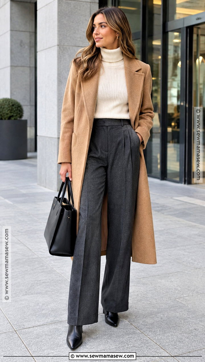 Wool Coat and Wide Leg Trousers Outfit - 25 winter autumn outfits