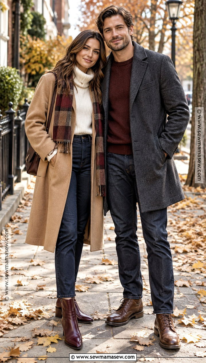 Wool Coats And Dark Denim Fall Couple Outfit - 15 coordinating couple outfits for pictures fall