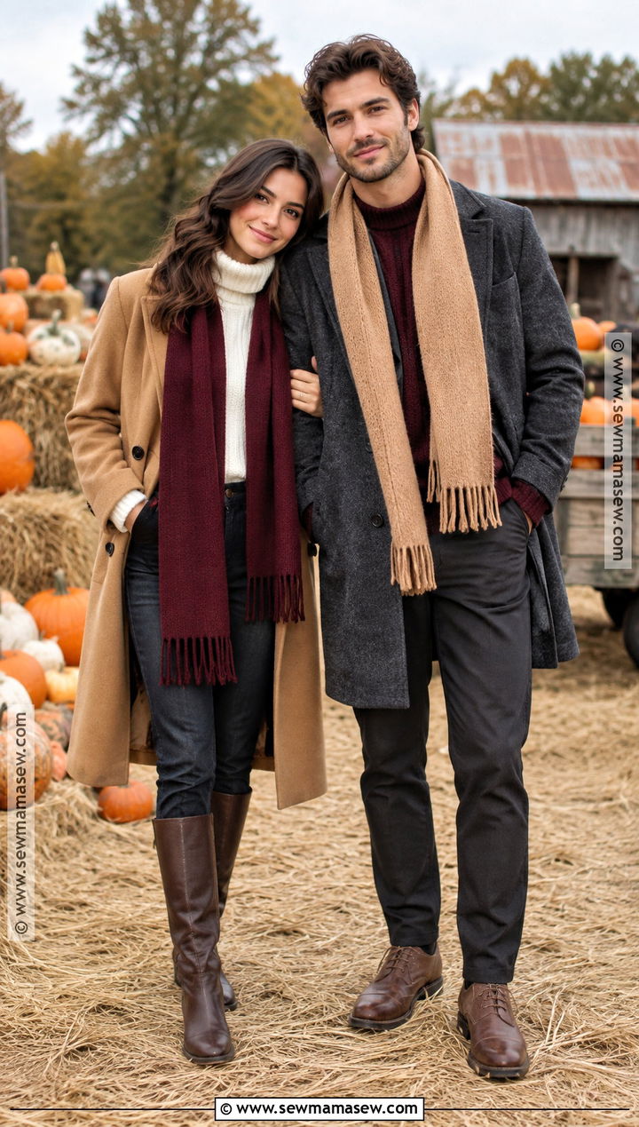 Wool Coats And Matching Scarves Pumpkin Patch Outfit - 20 matching pumpkin patch outfits for couples