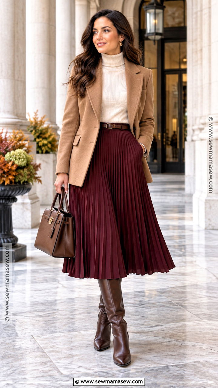 Wool Jacket And Pleated Midi Skirt Fall Outfit - 20 fall outfit with jacket ideas