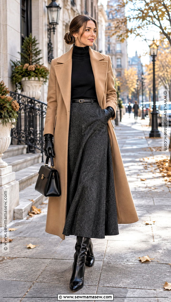 Wool Maxi Skirt With Turtleneck And Long Coat - 20 fall outfit long skirt ideas