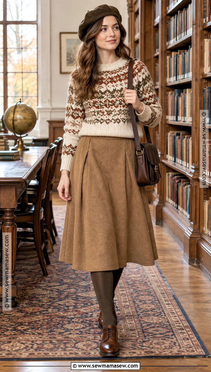 Wool Midi Skirt And Fair Isle Sweater Autumn Cottagecore Outfit - 25 autumn cottagecore outfit ideas