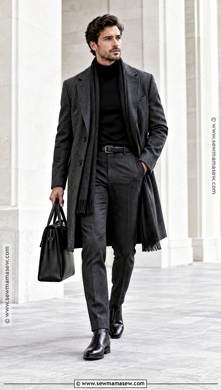 Wool Overcoat And Monochrome Fall Outfit - 25 Fall Mens Outfits