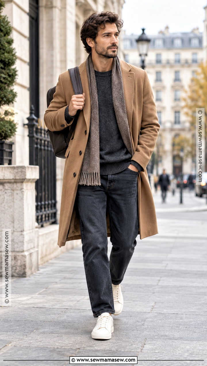 Wool Overcoat And Sneakers Fall Outfit - 20 fall outfit inspo ideas for men