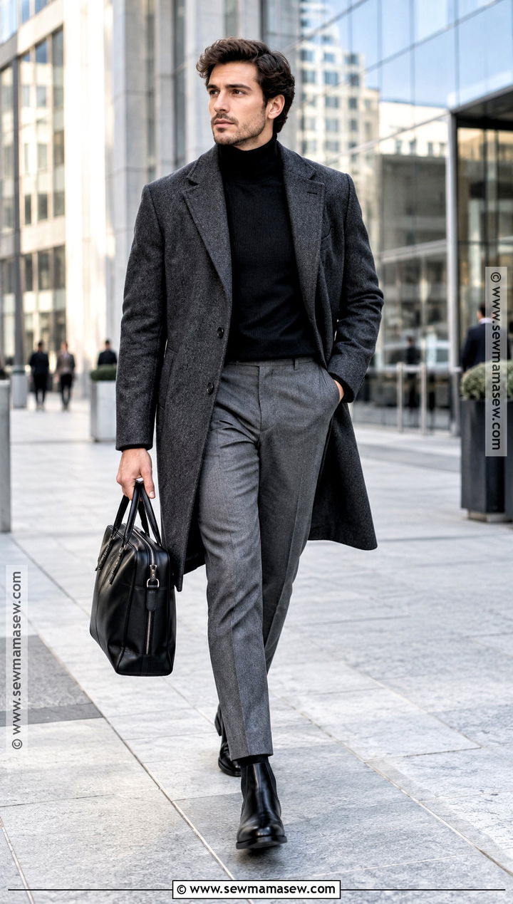 Wool Overcoat With Turtleneck And Trousers - 20 fall winter outfits for men
