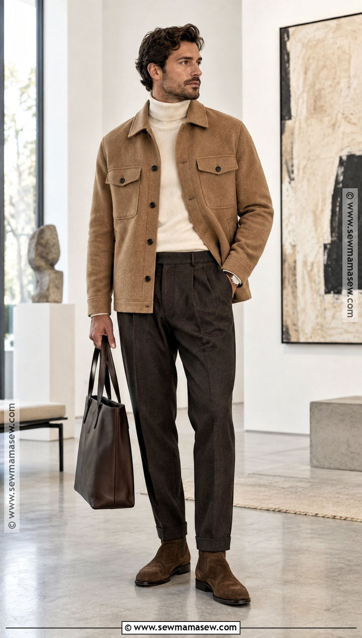 Wool Overshirt Jacket With Turtleneck And Trousers - 20 fall jackets for men