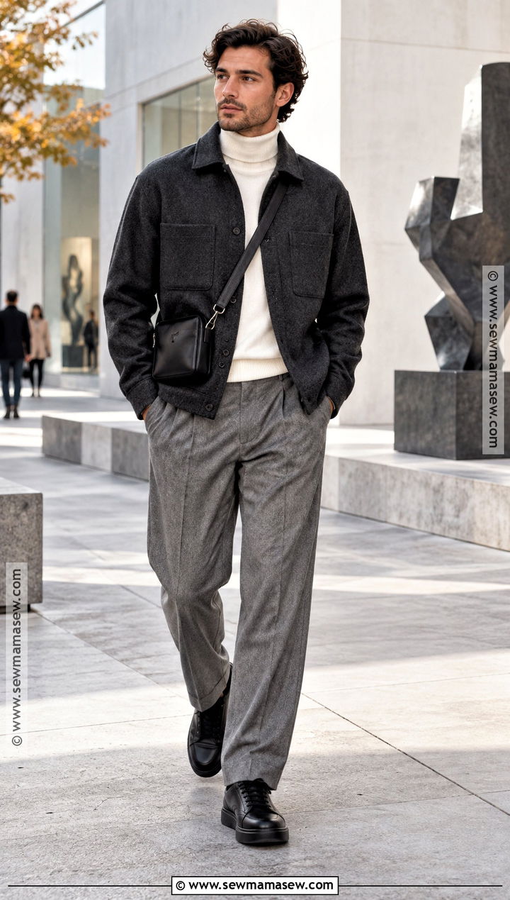 Wool Overshirt With Turtleneck and Trousers - 20 fall outfits for men casual