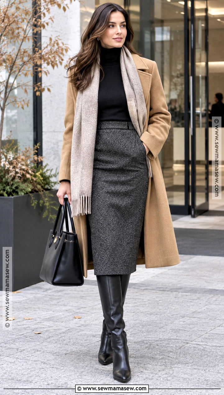 Wool Pencil Skirt With Knee High Boots - 20 fall pencil skirt outfits
