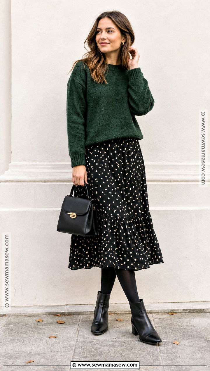 Wool Sweater Over Polka Dot Dress Outfit - 20 sweater over dress outfit autumn ideas