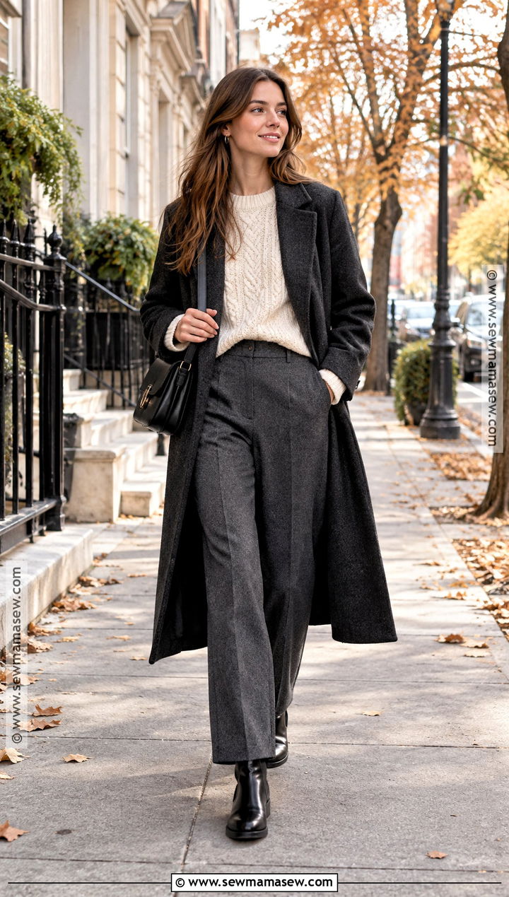 Wool Trousers With Cable Knit Sweater And Chelsea Boots - 20 trousers fall outfit ideas