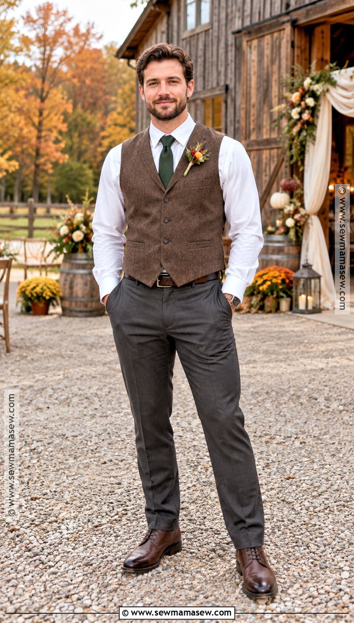 Wool Vest With Dress Pants And Boots - 15 fall outdoor wedding groom attire ideas
