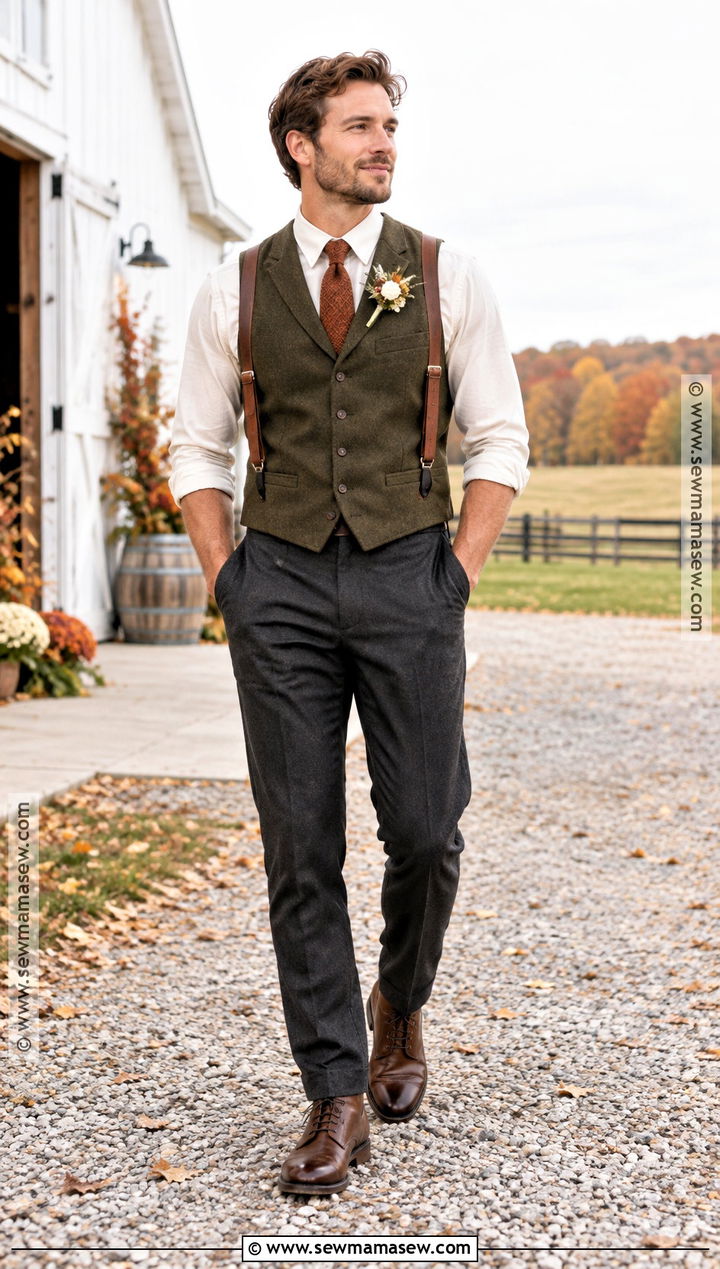 Wool Vest With Suspenders Groom Attire - 15 fall country wedding groom attire ideas