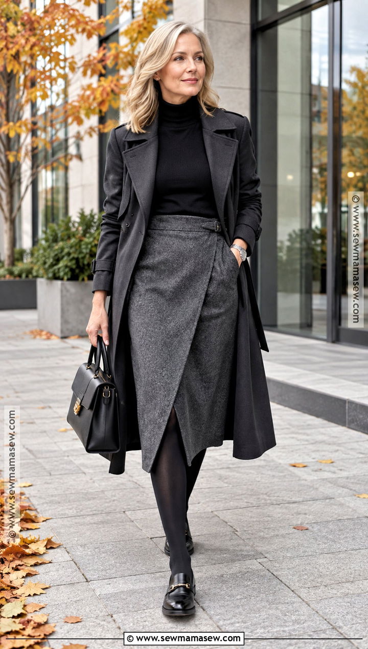 Wool Wrap Skirt With Turtleneck And Loafers - 20 skirt for fall ideas