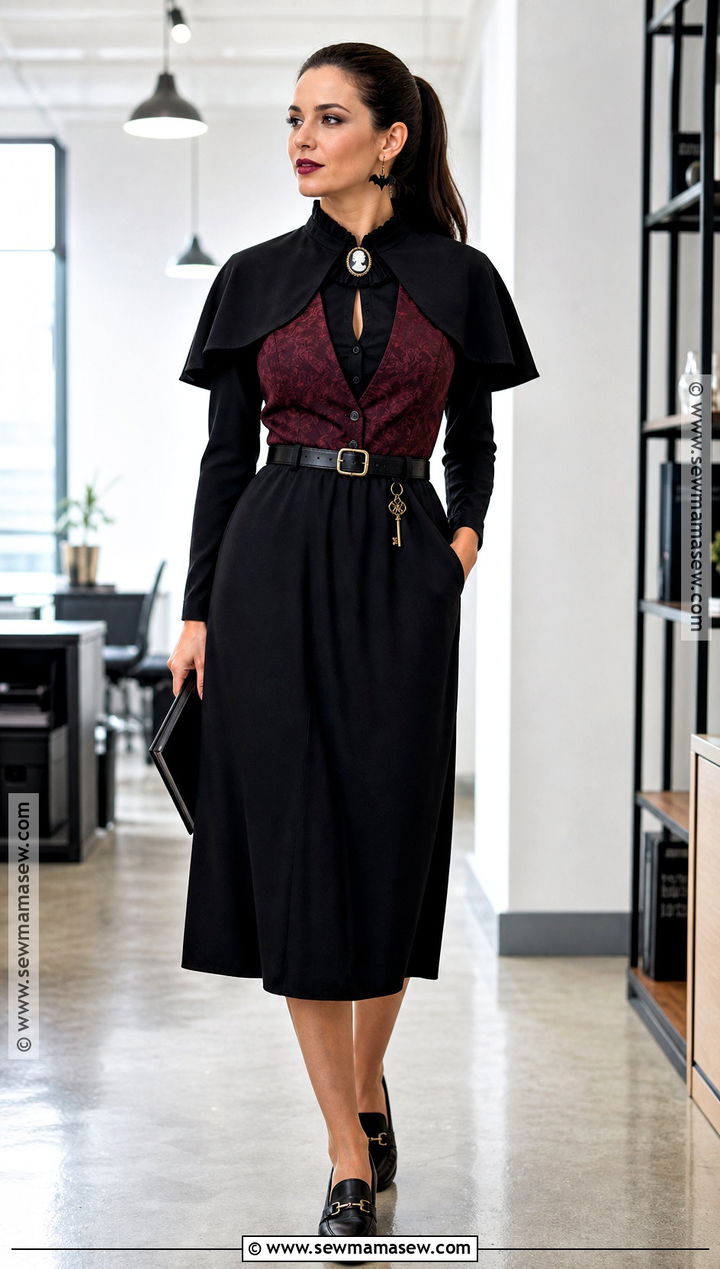 Work Friendly Dracula Costume With Midi Dress - 30 Dracula Costume Ideas for Women