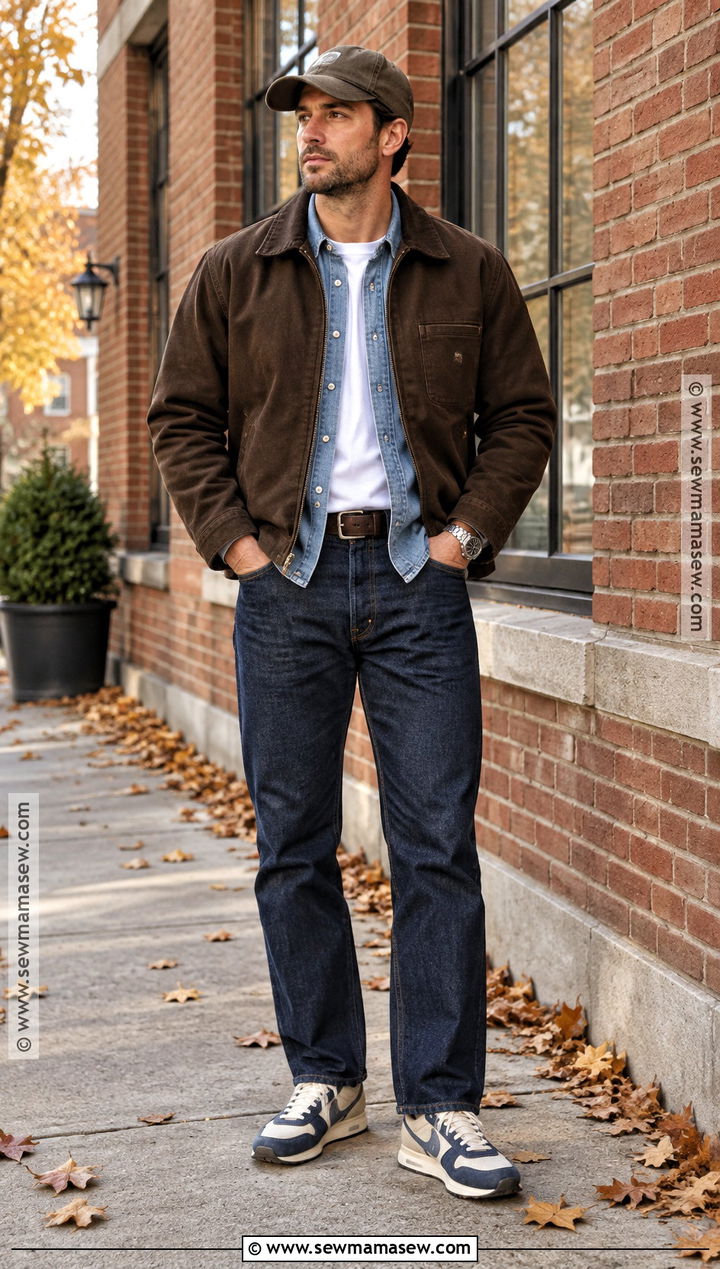 Work Jacket and Double Denim Outfit - 25 fall drip outfits for men