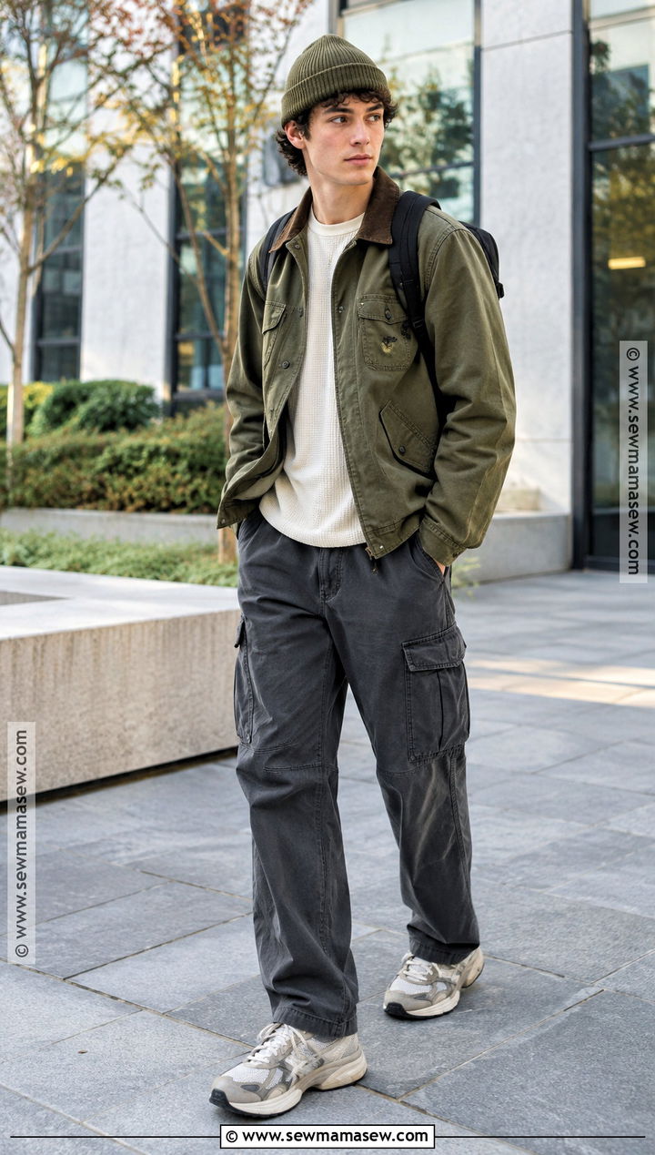 Workwear Jacket And Cargo Pants Masc Fall Outfit - 15 cute fall outfits masc