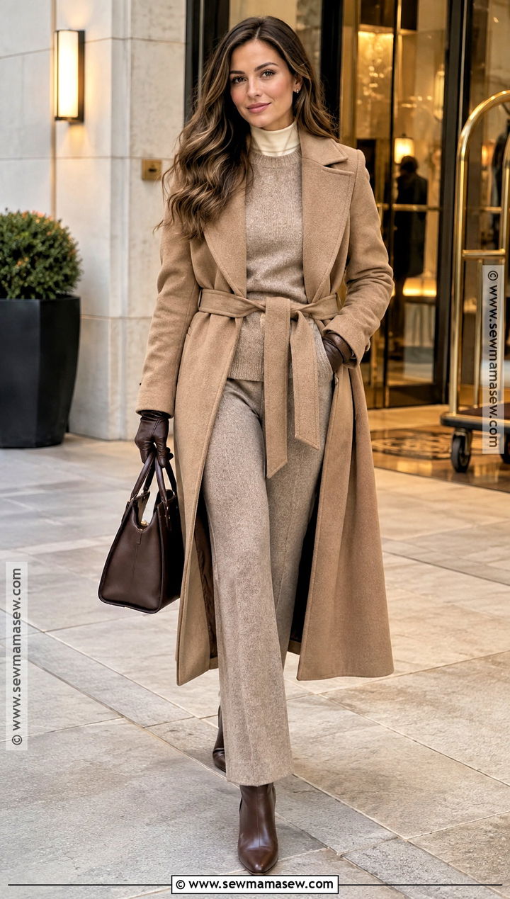 Wrap Coat And Knit Pants Cold Autumn Outfit - 25 cold autumn outfits
