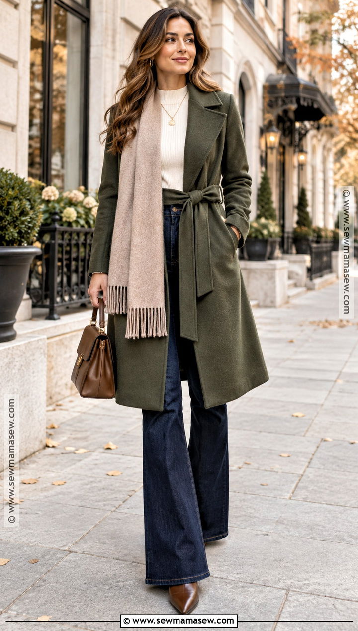 Wrap Coat With Flare Jeans And Heeled Boots - 15 autumn flare jeans outfit