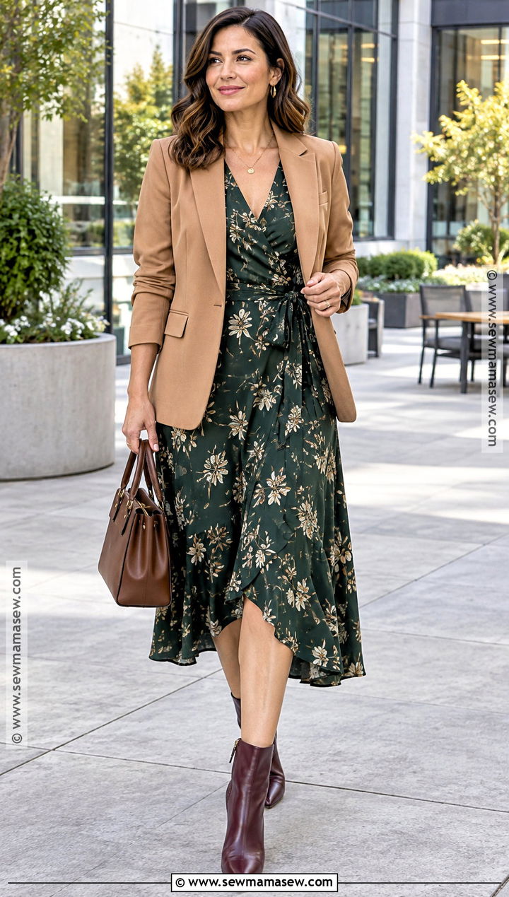 Wrap Dress And Ankle Boots Fall Outfit - 15 Women's Fashion Over 25 Fall Ideas