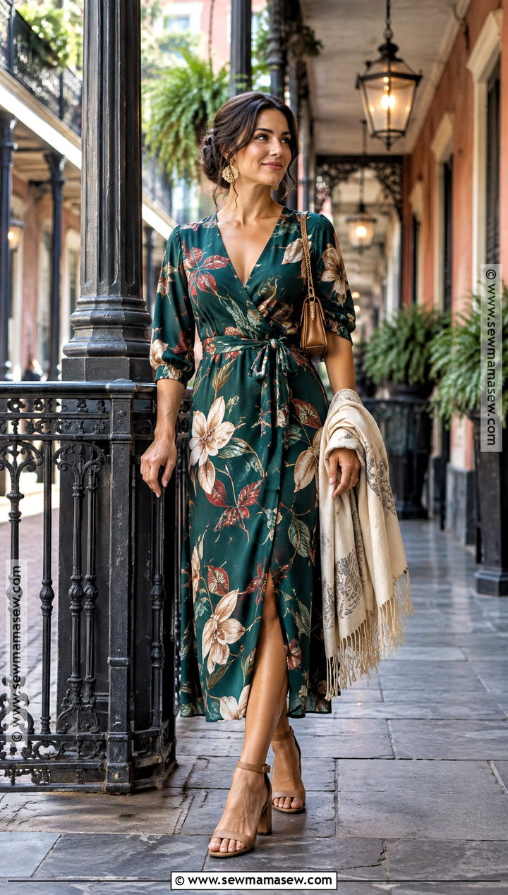 Wrap Dress And Block Heel Sandals New Orleans Fall Outfit - 15 Fall New Orleans Outfit Ideas for Women