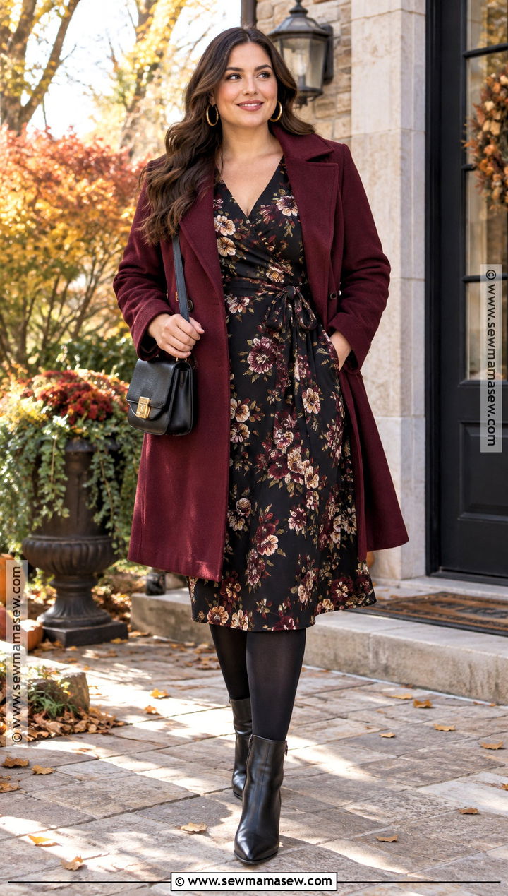 Wrap Dress And Wool Coat Holiday Outfit - 20 Holiday Outfits Autumn
