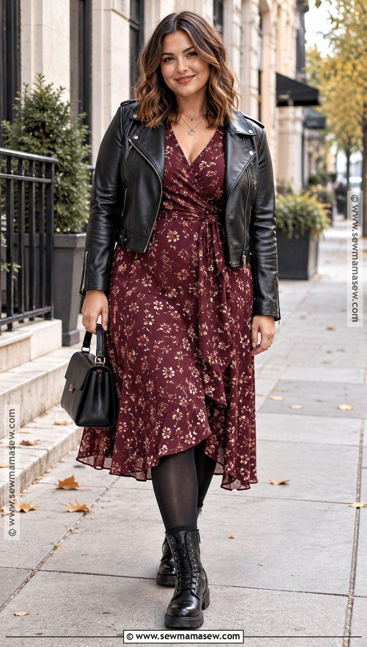Wrap Dress With Cropped Jacket And Combat Boots - 15 Dress With Combat Boots Outfit Fall