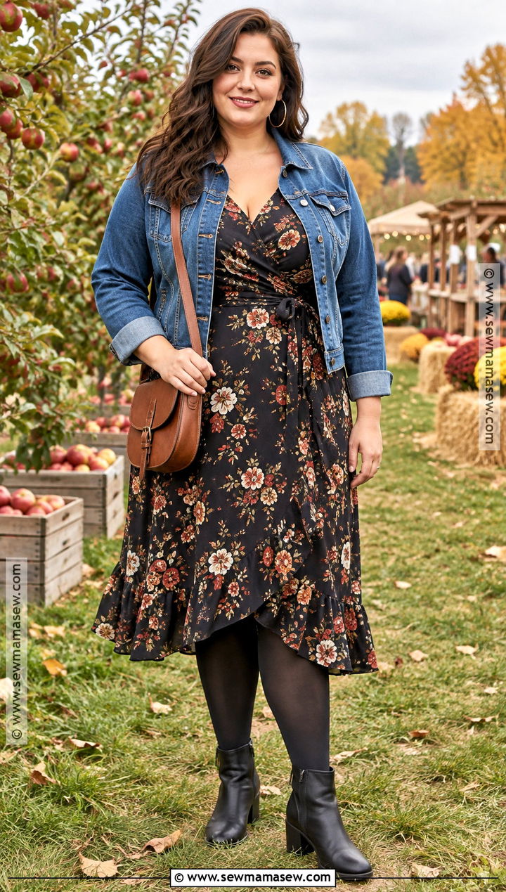 Wrap Dress and Denim Jacket Fall Festival Outfit - 30 fall festival outfit ideas