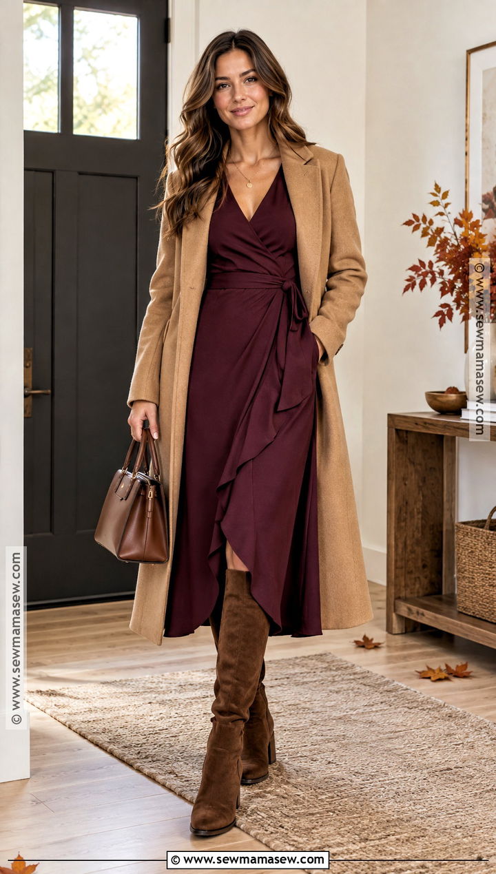 Wrap Dress and Suede Boots Friendsgiving Outfit - 25 Friendsgiving Outfits for Women