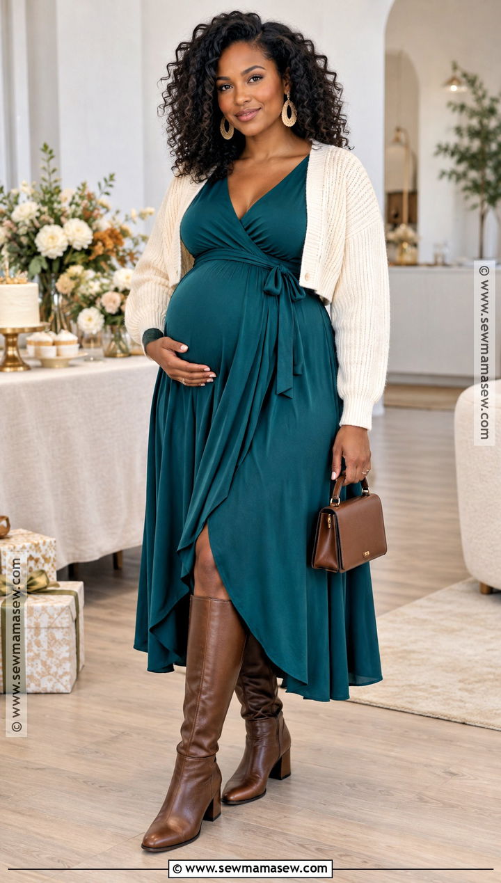Wrap Maternity Dress And Knee High Boots Outfit - 15 fall maternity outfits for black women