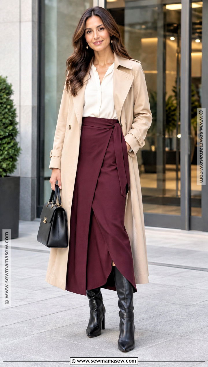 Wrap Maxi Skirt With Blouse And Tall Boots - 20 fall outfit long skirt ideas