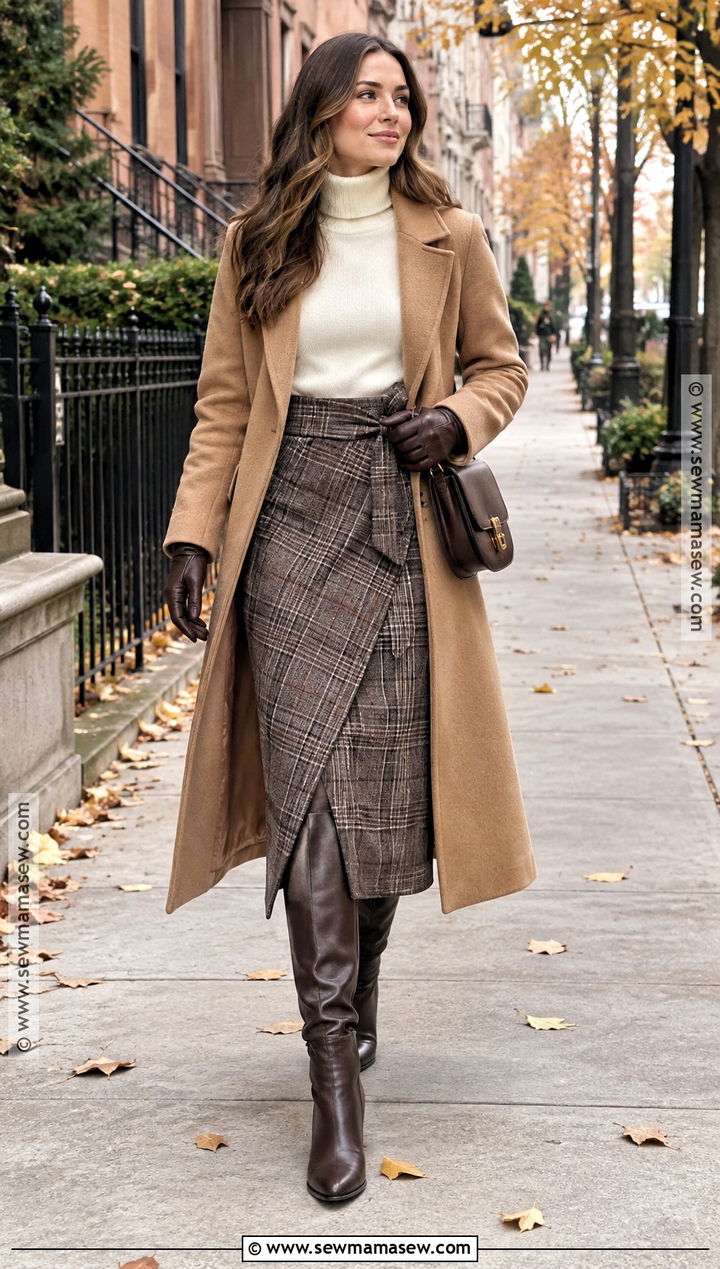 Wrap Skirt With Long Wool Coat - 25 autumn outfits skirt