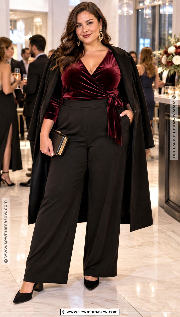 Wrap Top And Wide Leg Pants Fall Party Outfit - 25 fall party outfit ideas