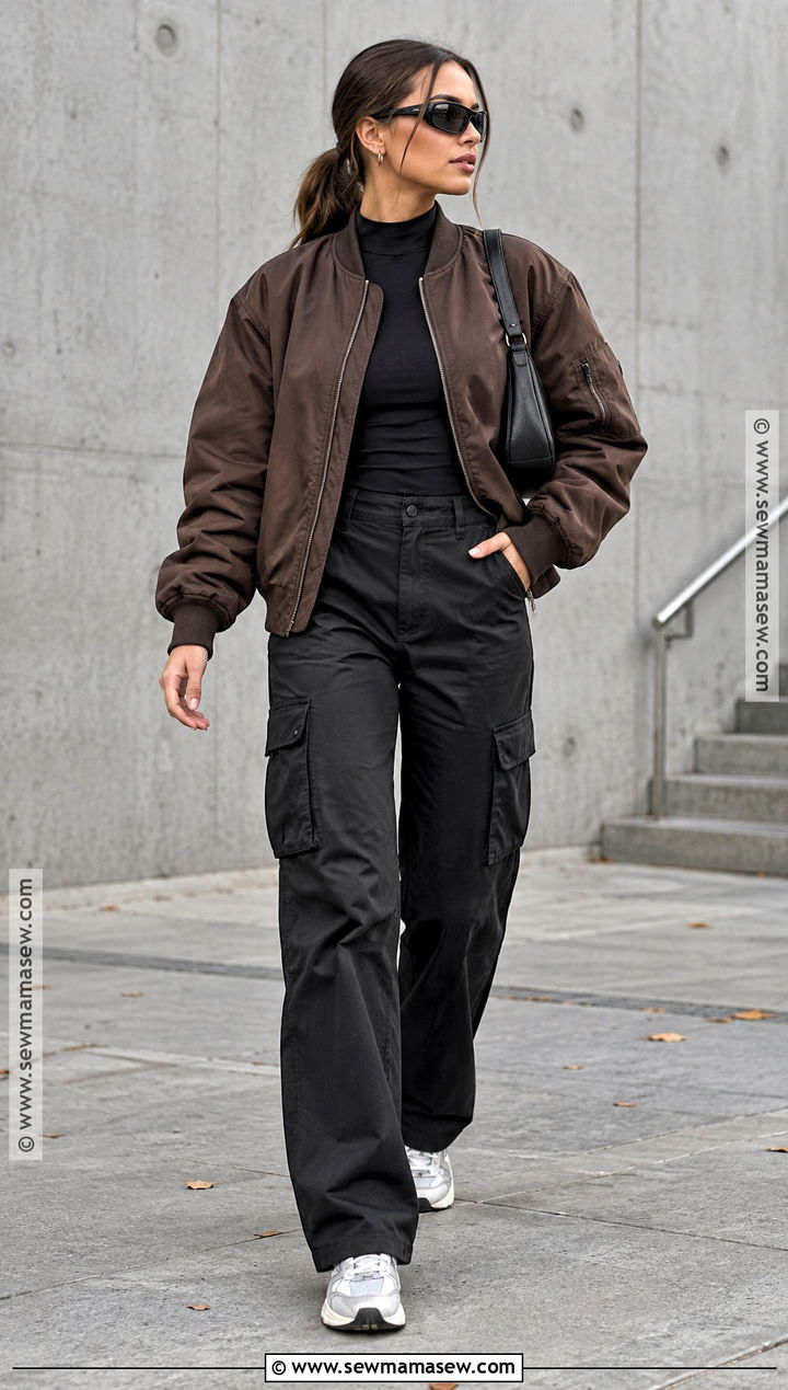 Wraparound Sunglasses With a Bomber Jacket - 15 autumn sunglasses outfit ideas
