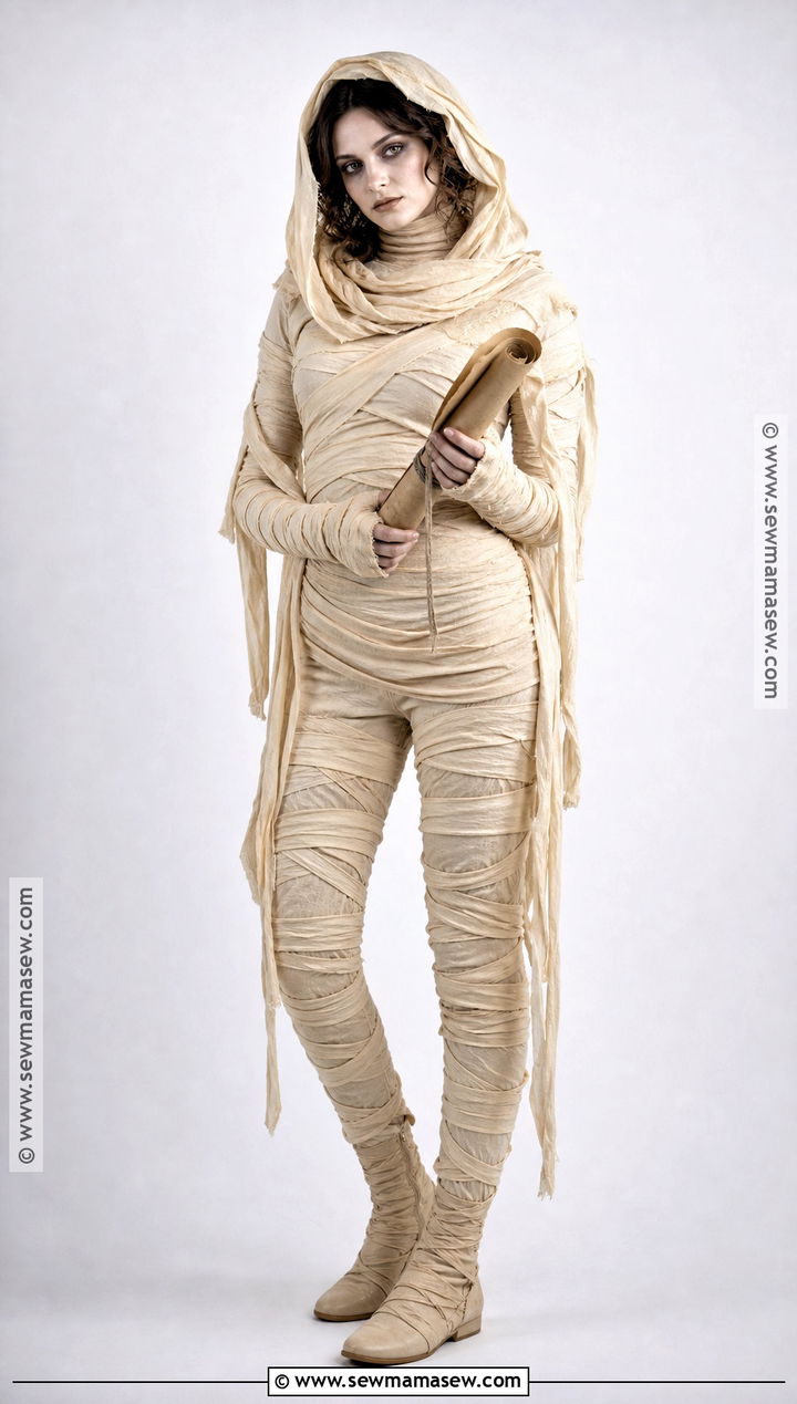 Wrapped Mummy Costume With Neutral Layers - 35 Halloween Costume Solo Ideas