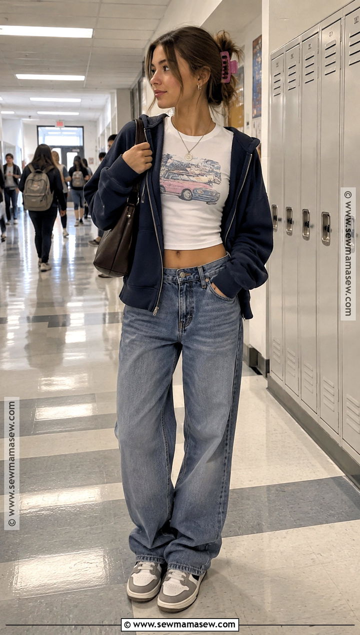 Y2K Baby Tee And Baggy Jeans Outfit - 15 back to school y2k outfits