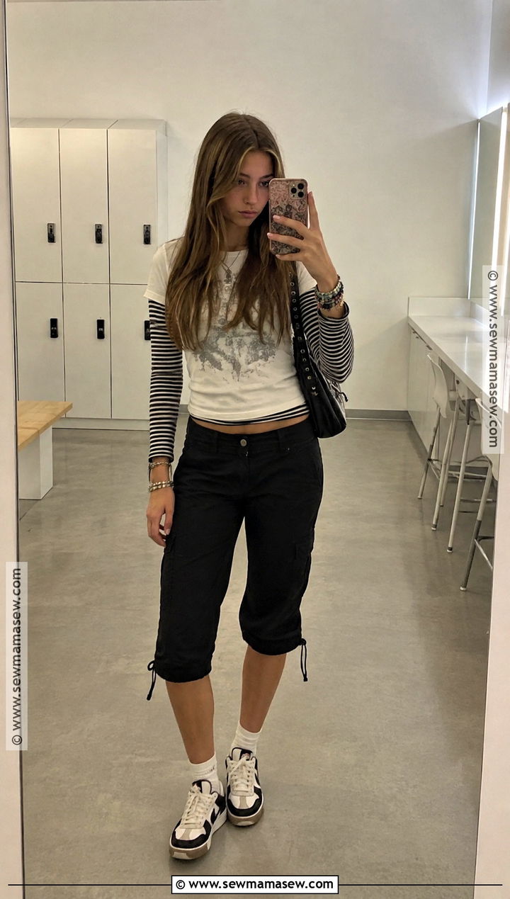Y2K Capri Pants And Layered Tee Outfit - 15 back to school y2k outfits
